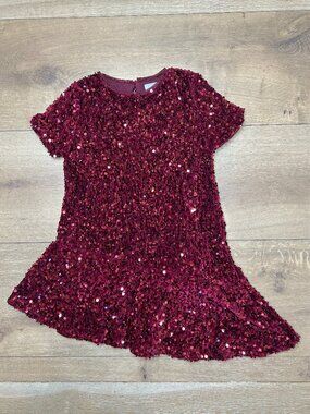 ZARA girls Burgundy Red Velvet Sequin Dress size 6 (116 cm)